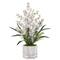 22" Dancing Lady White Orchid Arrangement in Marble Finished Vase